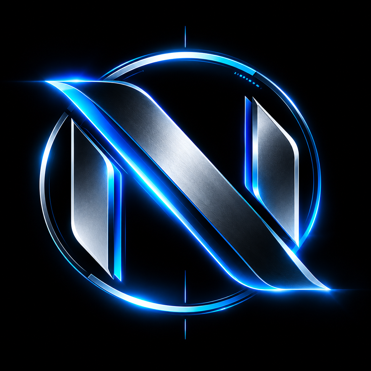 Nexora Technologies N icon logo, blue and silver
